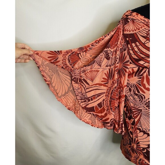 Free People Amour Coral Combo V-Neck Fairy Flowy Top Women's SMALL NWT - Picture 6 of 10
